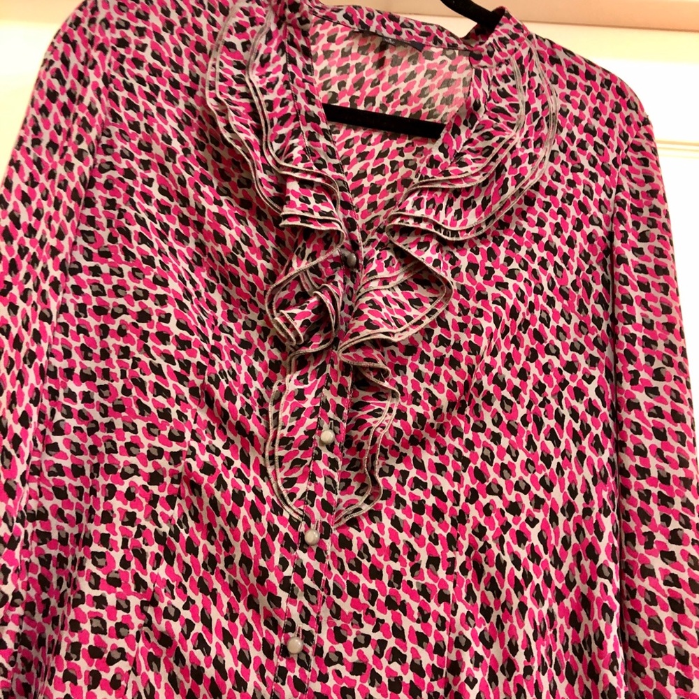 Anne Klein silky magenta, black, grey blouse